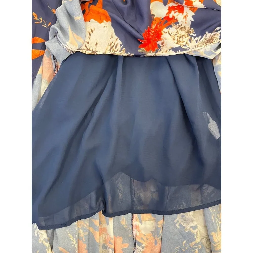 Simplee sienna sunset boho‎ maxi dress floral wrap , navy, Size S